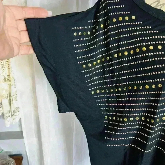 VOCAL PLUS SIZE Womens BLACK SHIRT BLOUSE TOP 3X Gold Silver BEADS Tunic - Picture 9 of 9